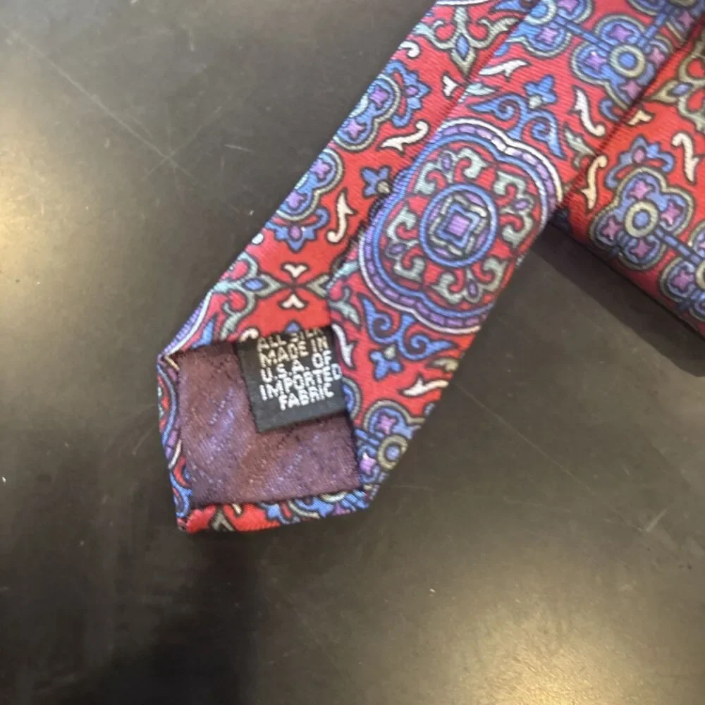 Vintage Christian Dior Silk Tie Necktie Red Geometric 4